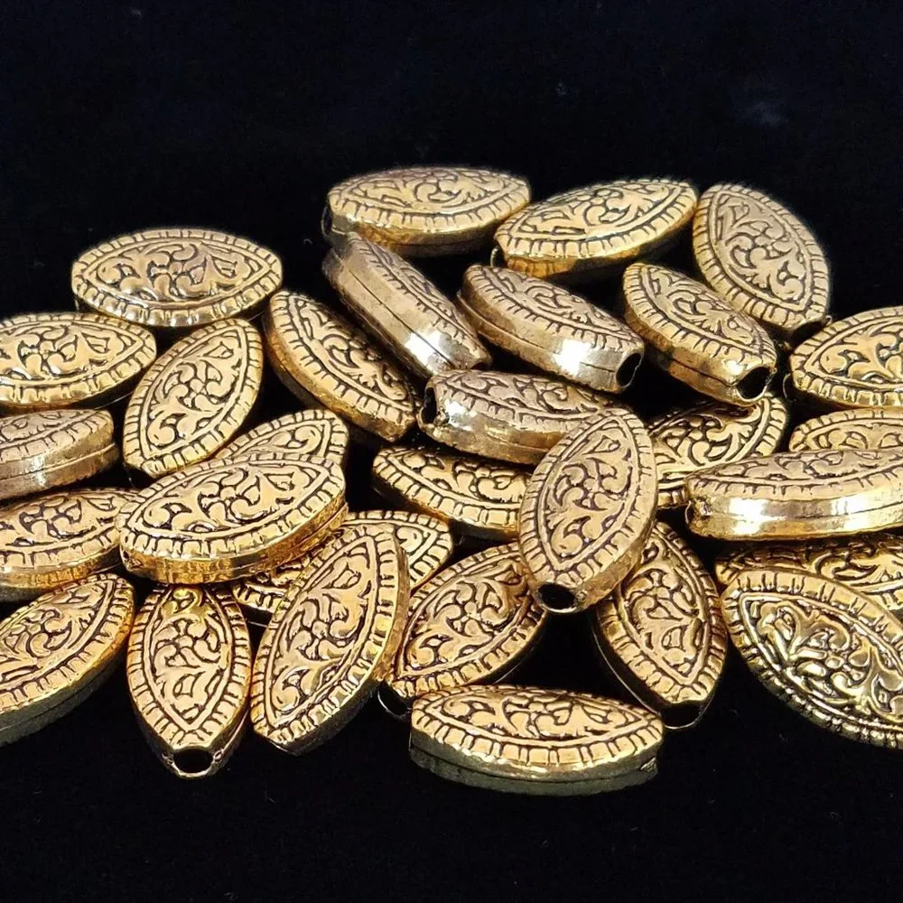 25 Metalized BEADS plastic brass almond DIY crafts jewelrymaking oxidized new